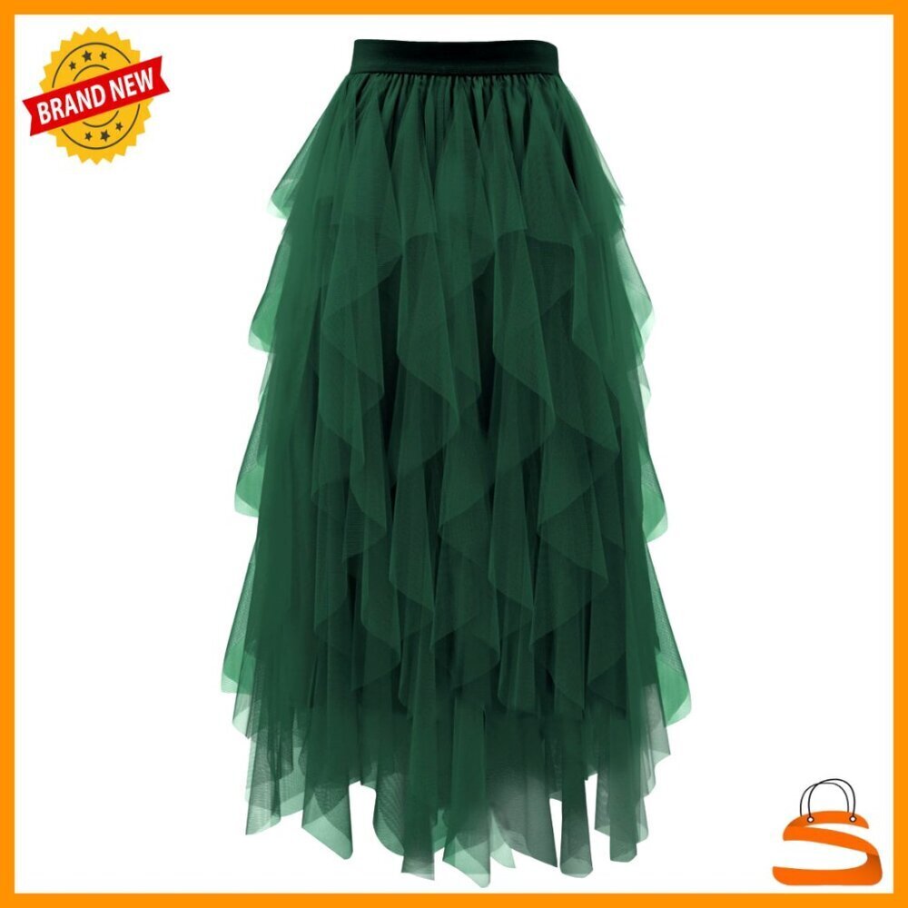 Tulle Skirt Women A Line Tiered Midi Length Elastic Waist Long Skirt